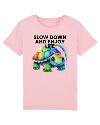 Broasca testoasa pictata in acuarela cu mesajul  Slow Down and Enjoy Life Cotton Pink