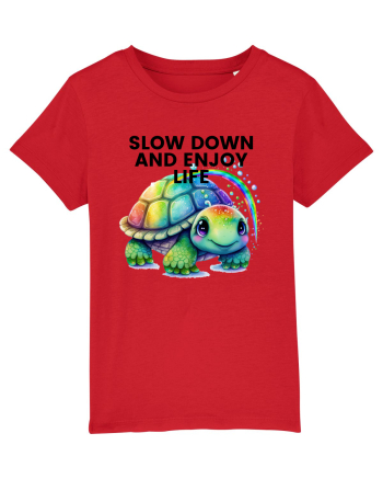Broasca testoasa pictata in acuarela cu mesajul  Slow Down and Enjoy Life Red