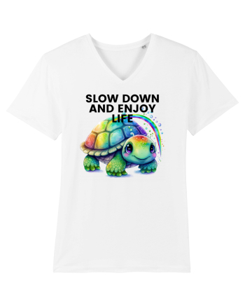 Broasca testoasa pictata in acuarela cu mesajul  Slow Down and Enjoy Life White