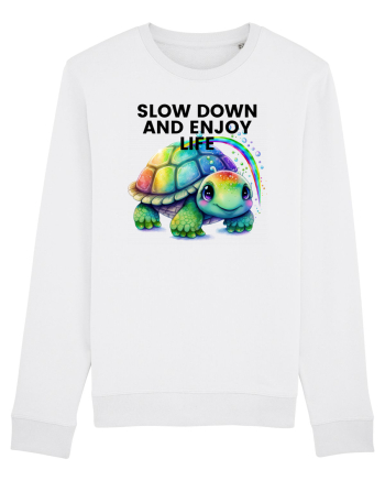 Broasca testoasa pictata in acuarela cu mesajul  Slow Down and Enjoy Life White