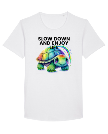 Broasca testoasa pictata in acuarela cu mesajul  Slow Down and Enjoy Life White