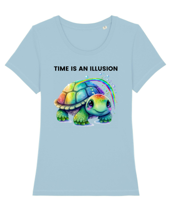 Broasca testoasa pictata in acuarela cu mesajul  Time is an Illusion Sky Blue