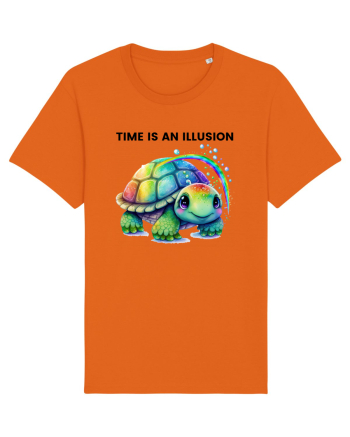 Broasca testoasa pictata in acuarela cu mesajul  Time is an Illusion Bright Orange