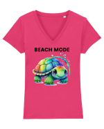Broasca testoasa pictata in acuarela cu mesajul  Beach Mode Tricou mânecă scurtă guler V Damă Evoker