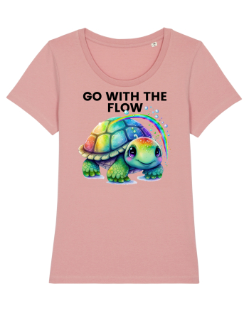 Broasca testoasa pictata in acuarela cu mesajul  Go with the Flow Canyon Pink