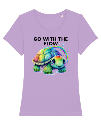 Broasca testoasa pictata in acuarela cu mesajul  Go with the Flow Lavender Dawn
