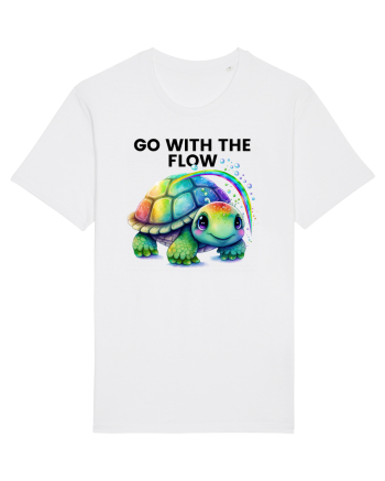Broasca testoasa pictata in acuarela cu mesajul  Go with the Flow White