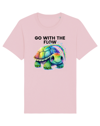 Broasca testoasa pictata in acuarela cu mesajul  Go with the Flow Cotton Pink
