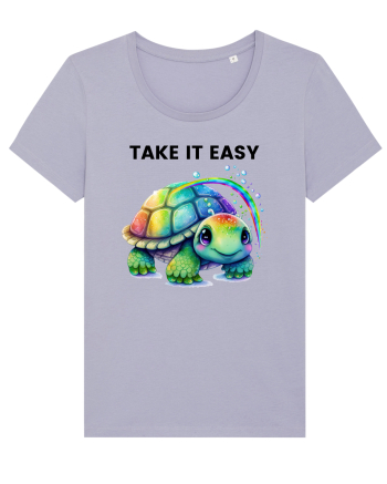 Broasca testoasa pictata in acuarela cu mesajul  Take it Easy Lavender