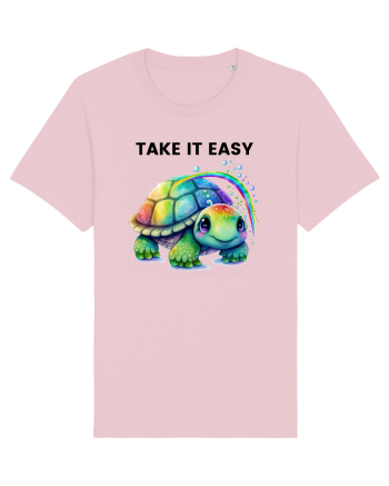 Broasca testoasa pictata in acuarela cu mesajul  Take it Easy Cotton Pink