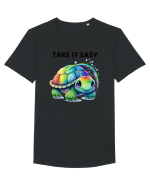 Broasca testoasa pictata in acuarela cu mesajul  Take it Easy Tricou mânecă scurtă guler larg Bărbat Skater
