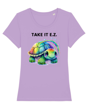 Broasca testoasa pictata in acuarela cu mesajul  Take it E.Z. Lavender Dawn
