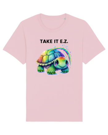 Broasca testoasa pictata in acuarela cu mesajul  Take it E.Z. Cotton Pink