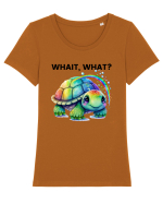 Broasca testoasa pictata in acuarela cu mesajul Wait, What? Tricou mânecă scurtă guler larg fitted Damă Expresser