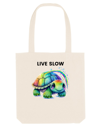 Broasca testoasa pictata in acuarela cu mesajul Live Slow Natural