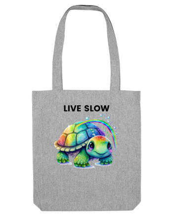 Broasca testoasa pictata in acuarela cu mesajul Live Slow Heather Grey