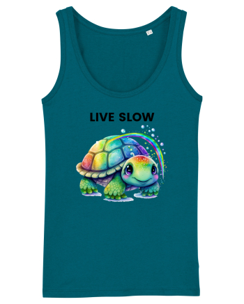Broasca testoasa pictata in acuarela cu mesajul Live Slow Ocean Depth