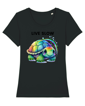 Broasca testoasa pictata in acuarela cu mesajul Live Slow Black