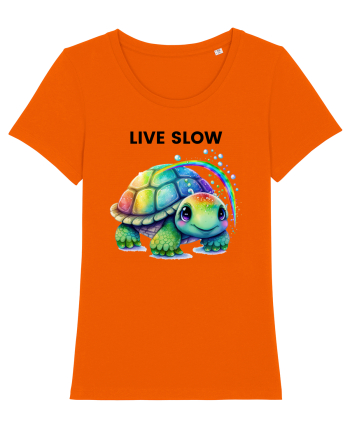 Broasca testoasa pictata in acuarela cu mesajul Live Slow Bright Orange