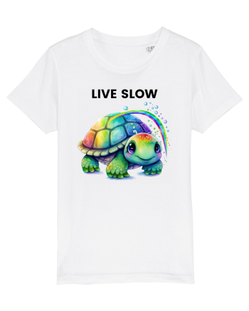 Broasca testoasa pictata in acuarela cu mesajul Live Slow White