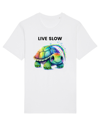 Broasca testoasa pictata in acuarela cu mesajul Live Slow White