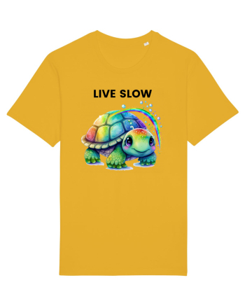 Broasca testoasa pictata in acuarela cu mesajul Live Slow Spectra Yellow