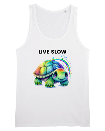 Broasca testoasa pictata in acuarela cu mesajul Live Slow White