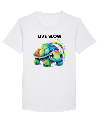 Broasca testoasa pictata in acuarela cu mesajul Live Slow White