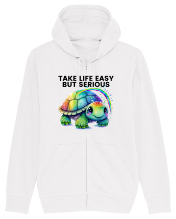 Broasca testoasa pictata in acuarela cu mesajul Take Life Easy but Serious White