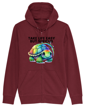 Broasca testoasa pictata in acuarela cu mesajul Take Life Easy but Serious Burgundy