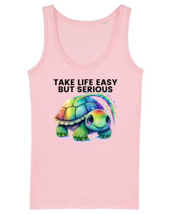 Broasca testoasa pictata in acuarela cu mesajul Take Life Easy but Serious Cotton Pink