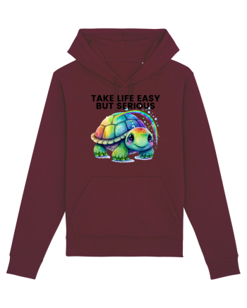 Broasca testoasa pictata in acuarela cu mesajul Take Life Easy but Serious Burgundy
