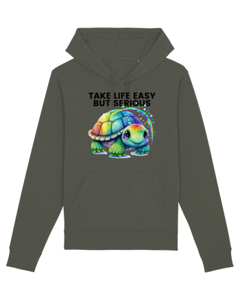 Broasca testoasa pictata in acuarela cu mesajul Take Life Easy but Serious Khaki