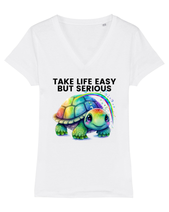 Broasca testoasa pictata in acuarela cu mesajul Take Life Easy but Serious White