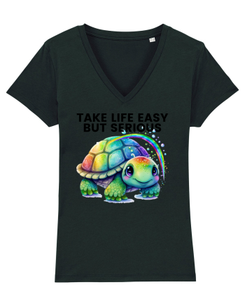 Broasca testoasa pictata in acuarela cu mesajul Take Life Easy but Serious Black