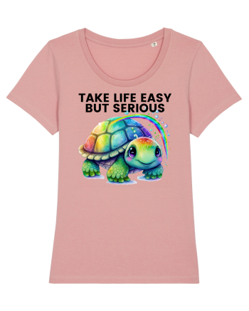 Broasca testoasa pictata in acuarela cu mesajul Take Life Easy but Serious Canyon Pink
