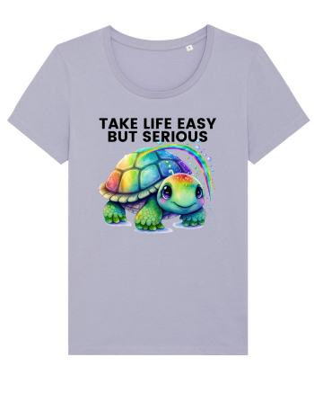 Broasca testoasa pictata in acuarela cu mesajul Take Life Easy but Serious Lavender