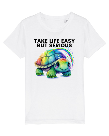 Broasca testoasa pictata in acuarela cu mesajul Take Life Easy but Serious White
