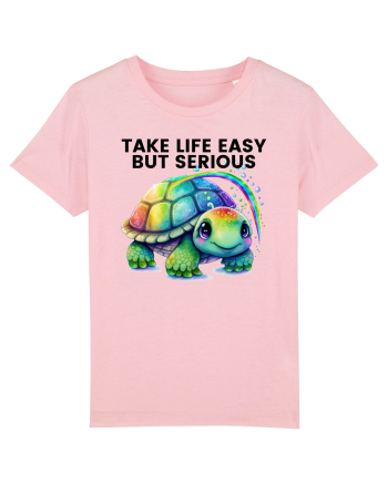 Broasca testoasa pictata in acuarela cu mesajul Take Life Easy but Serious Cotton Pink