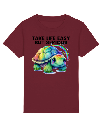 Broasca testoasa pictata in acuarela cu mesajul Take Life Easy but Serious Burgundy
