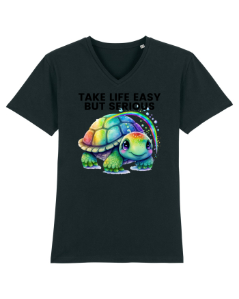Broasca testoasa pictata in acuarela cu mesajul Take Life Easy but Serious Black