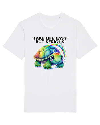 Broasca testoasa pictata in acuarela cu mesajul Take Life Easy but Serious White
