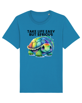 Broasca testoasa pictata in acuarela cu mesajul Take Life Easy but Serious Azur