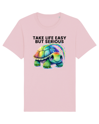 Broasca testoasa pictata in acuarela cu mesajul Take Life Easy but Serious Cotton Pink