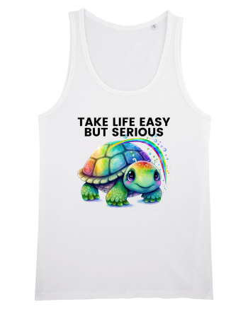 Broasca testoasa pictata in acuarela cu mesajul Take Life Easy but Serious White