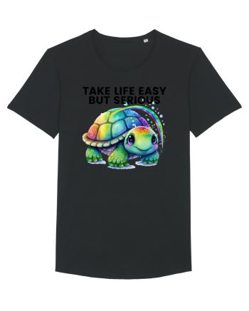 Broasca testoasa pictata in acuarela cu mesajul Take Life Easy but Serious Black
