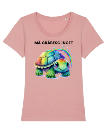 Broasca testoasa pictata in acuarela cu mesajul Ma grabesc Incet Canyon Pink