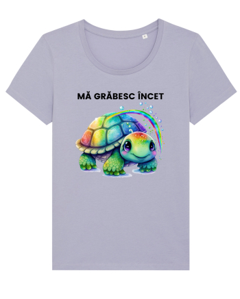Broasca testoasa pictata in acuarela cu mesajul Ma grabesc Incet Lavender