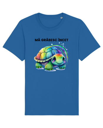 Broasca testoasa pictata in acuarela cu mesajul Ma grabesc Incet Royal Blue