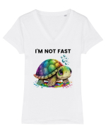 Broasca testoasa pictata in acuarela cu mesajul I'm not fast Tricou mânecă scurtă guler V Damă Evoker